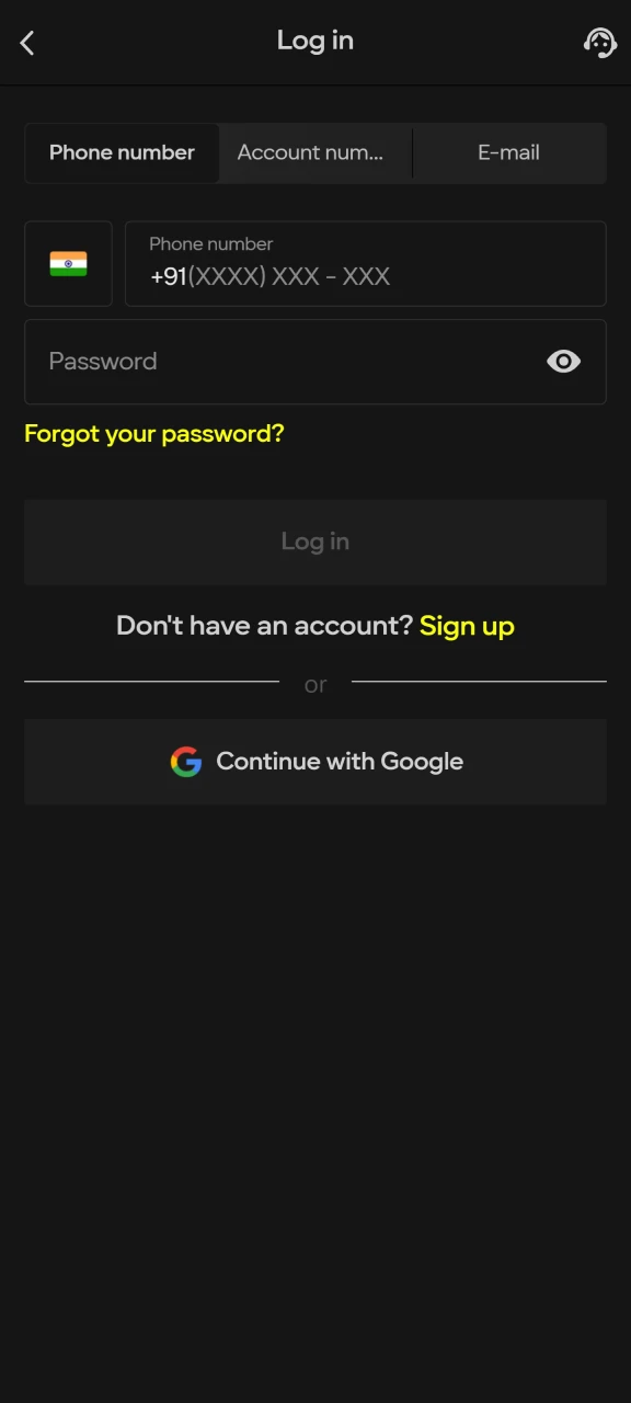 Log in to your Parimatch account using your credentials.