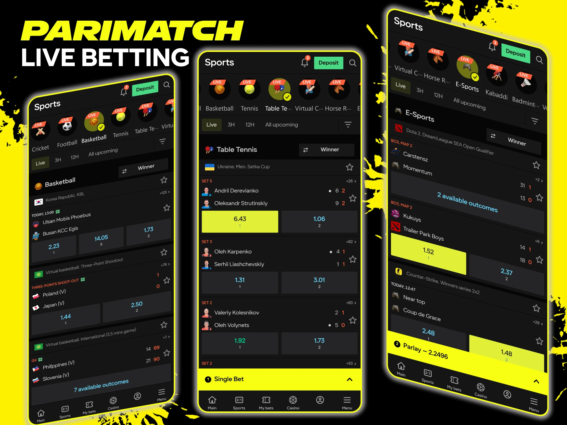 Bet in real time with live betting features on the Parimatch app.
