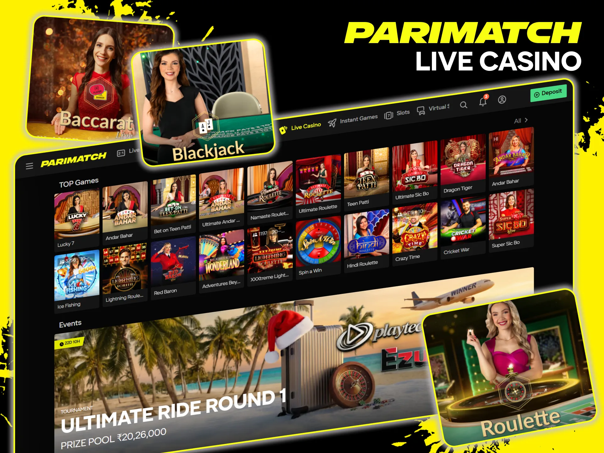 Join the Live Casino at Parimatch and play with real dealers.