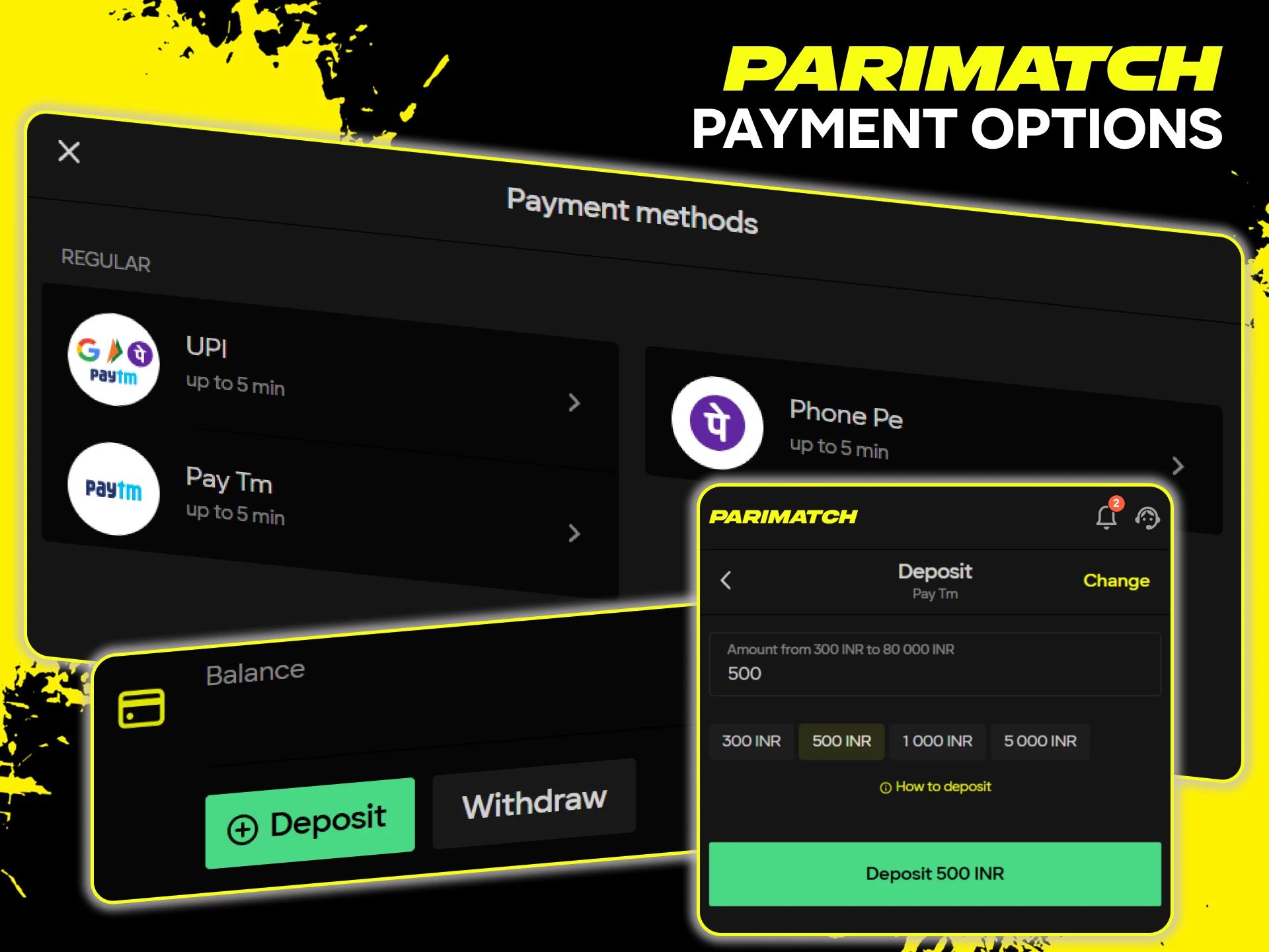 Use convenient payment options for transactions on the Parimatch India site.