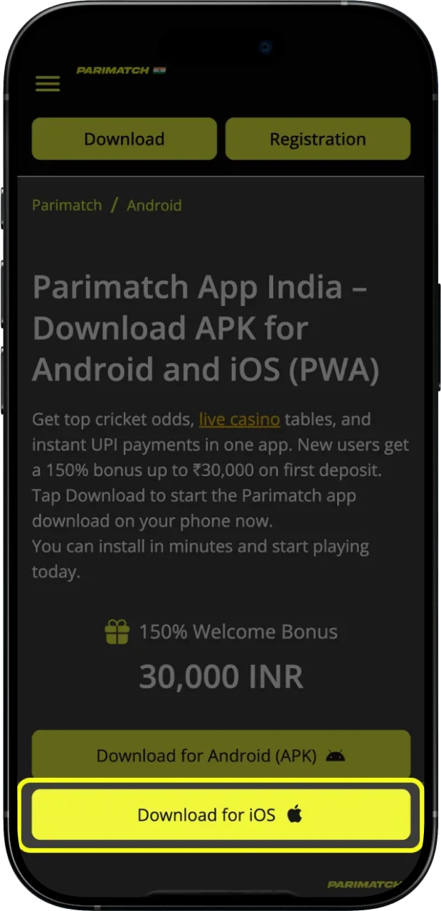 Download Parimatch for iPhone or iPad with one click.