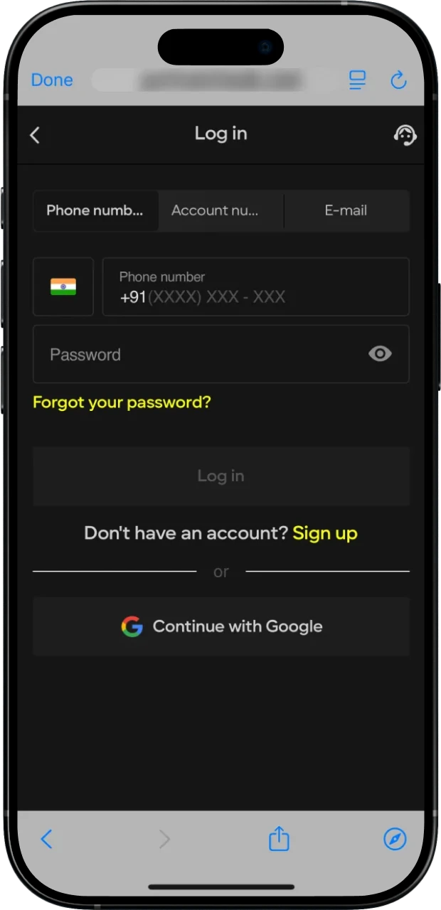 Sign in to your Parimatch account.