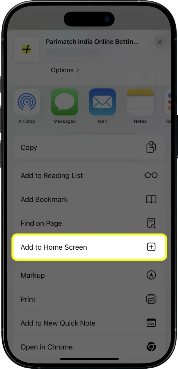 Add Parimatch shortcut to your home screen.