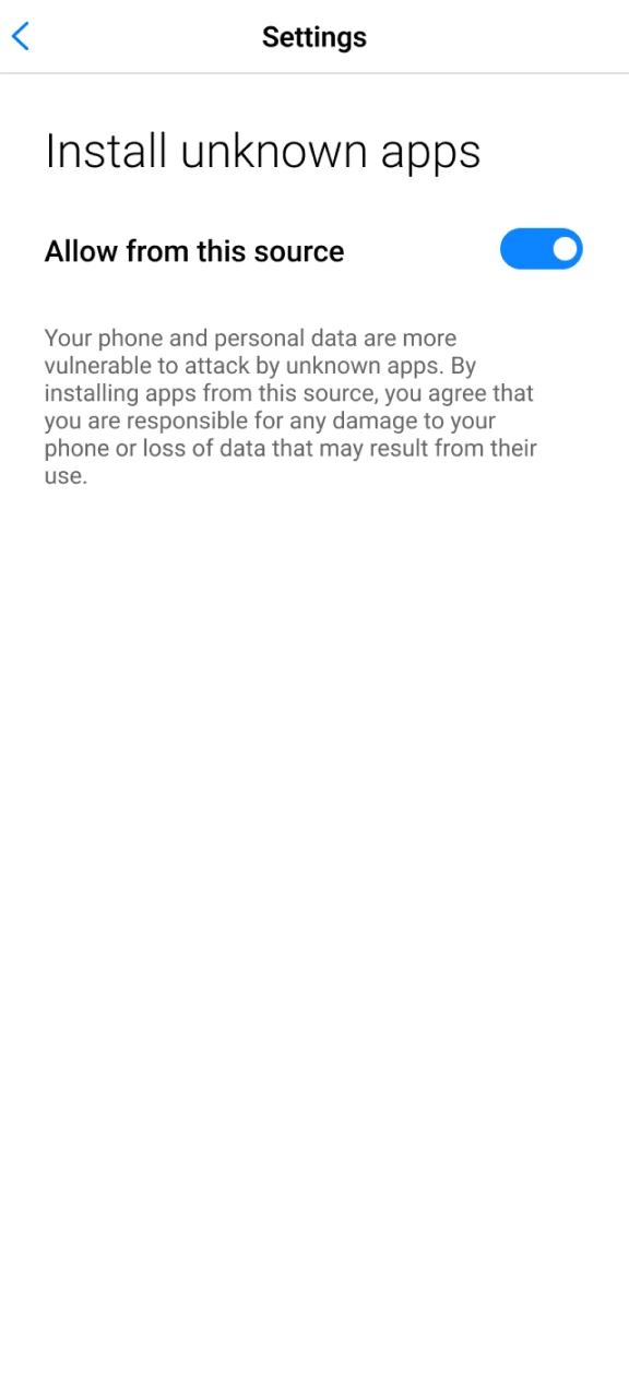 Allow installation from unknown sources to install Parimatch.