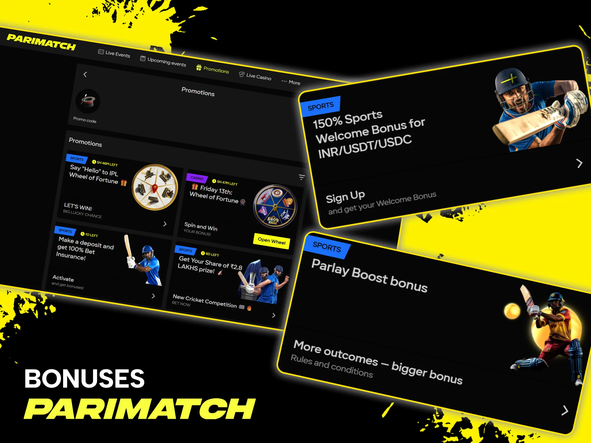 Receive exclusive bonuses, including welcome bonuses, on the Parimatch platform.