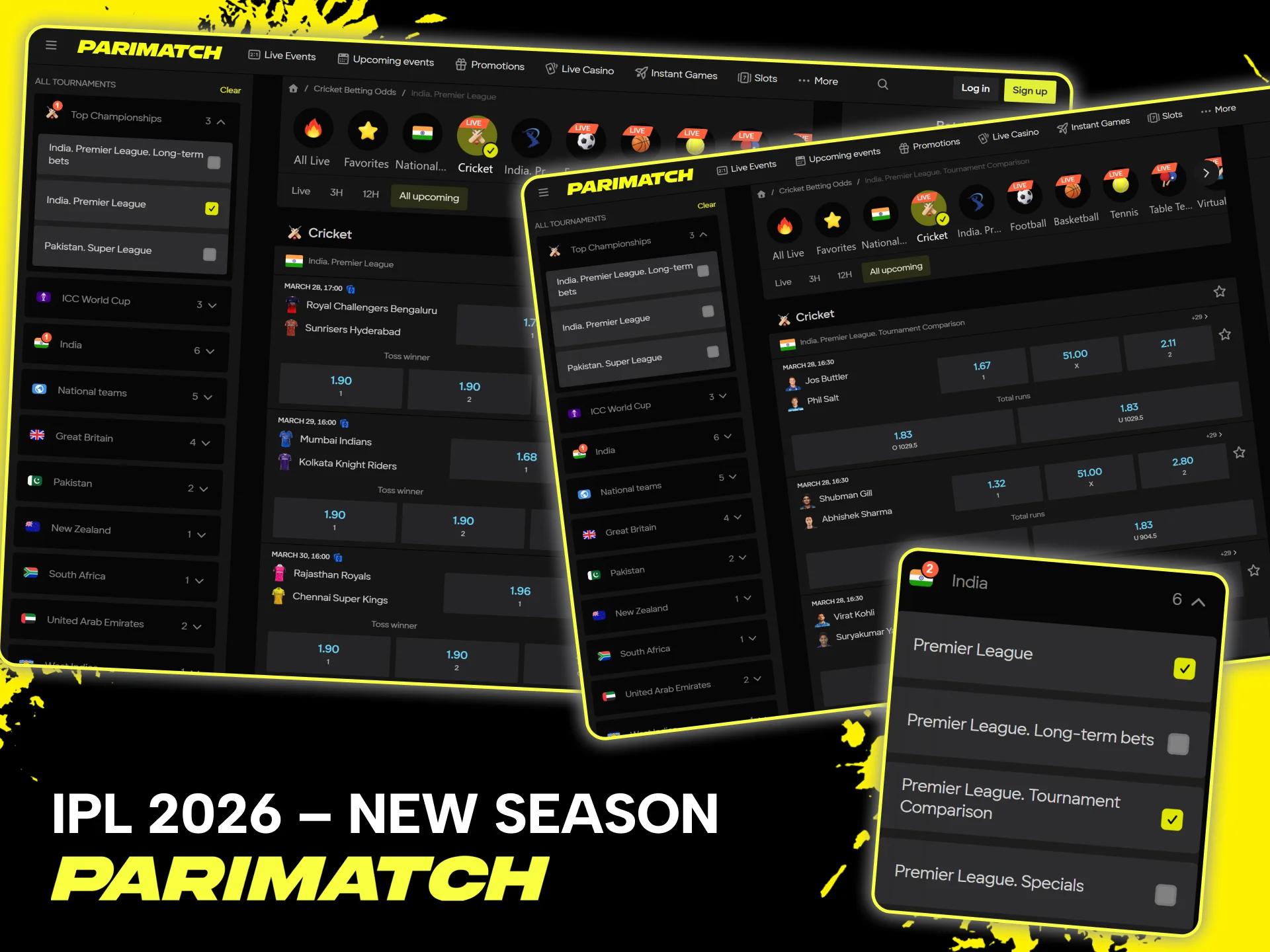 Discover betting markets for the new season and Indian Premier League tournament comparisons at Parimatch.