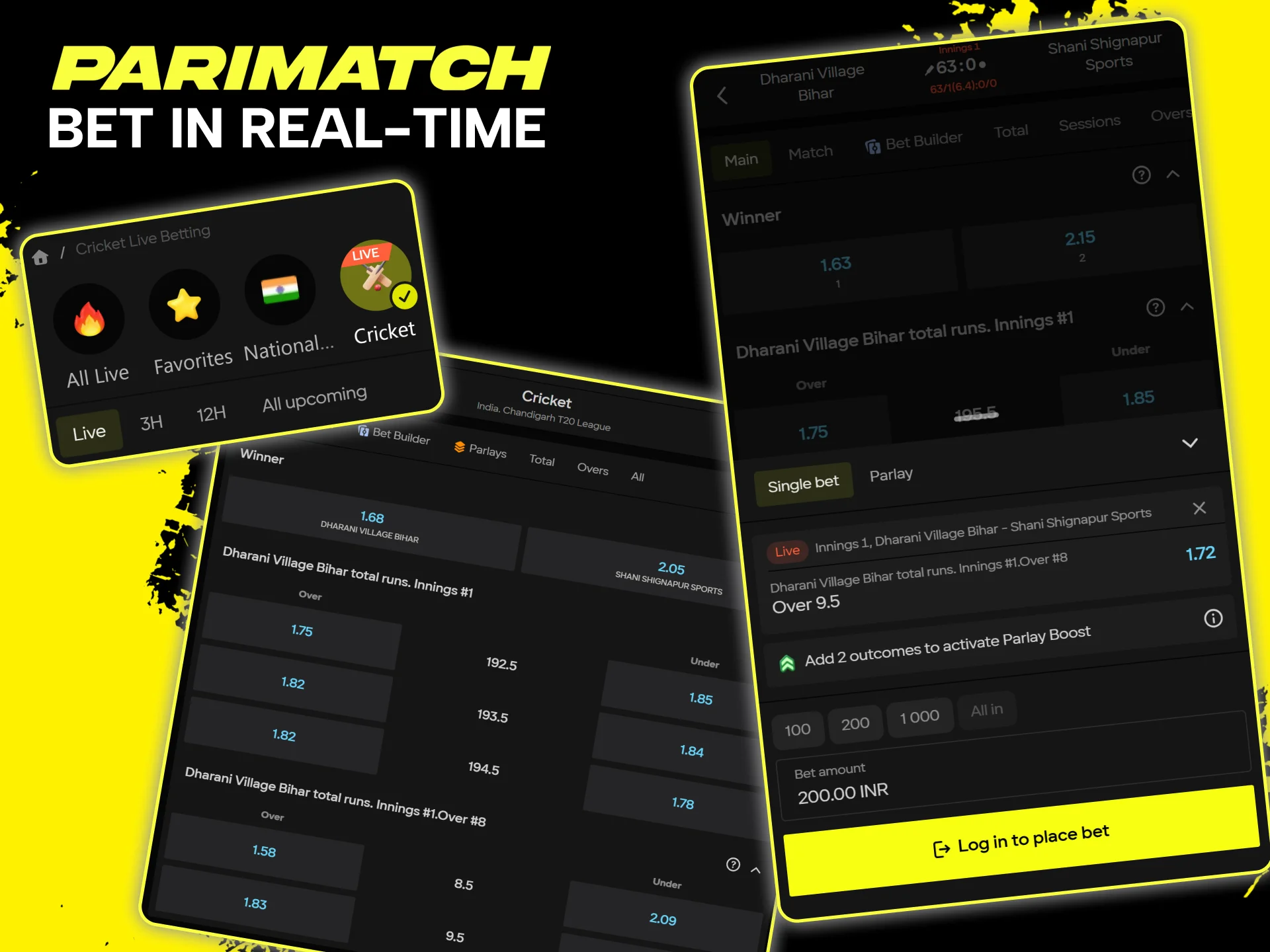 Place real-time bets on cricket matches on the Parimatch bookmaker website.